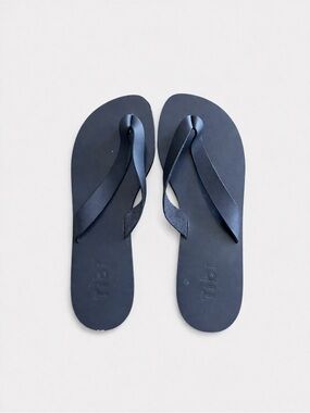 Tibi Navy Blue  Leather Minimalist Flip Flop Flat Sandals EU 39 / US 8.5-9